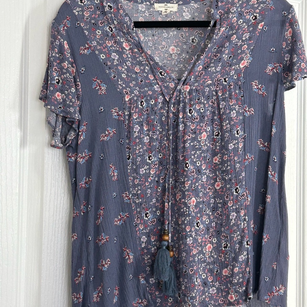 Lucky Brand Gray Tie Front Relaxed Blouse